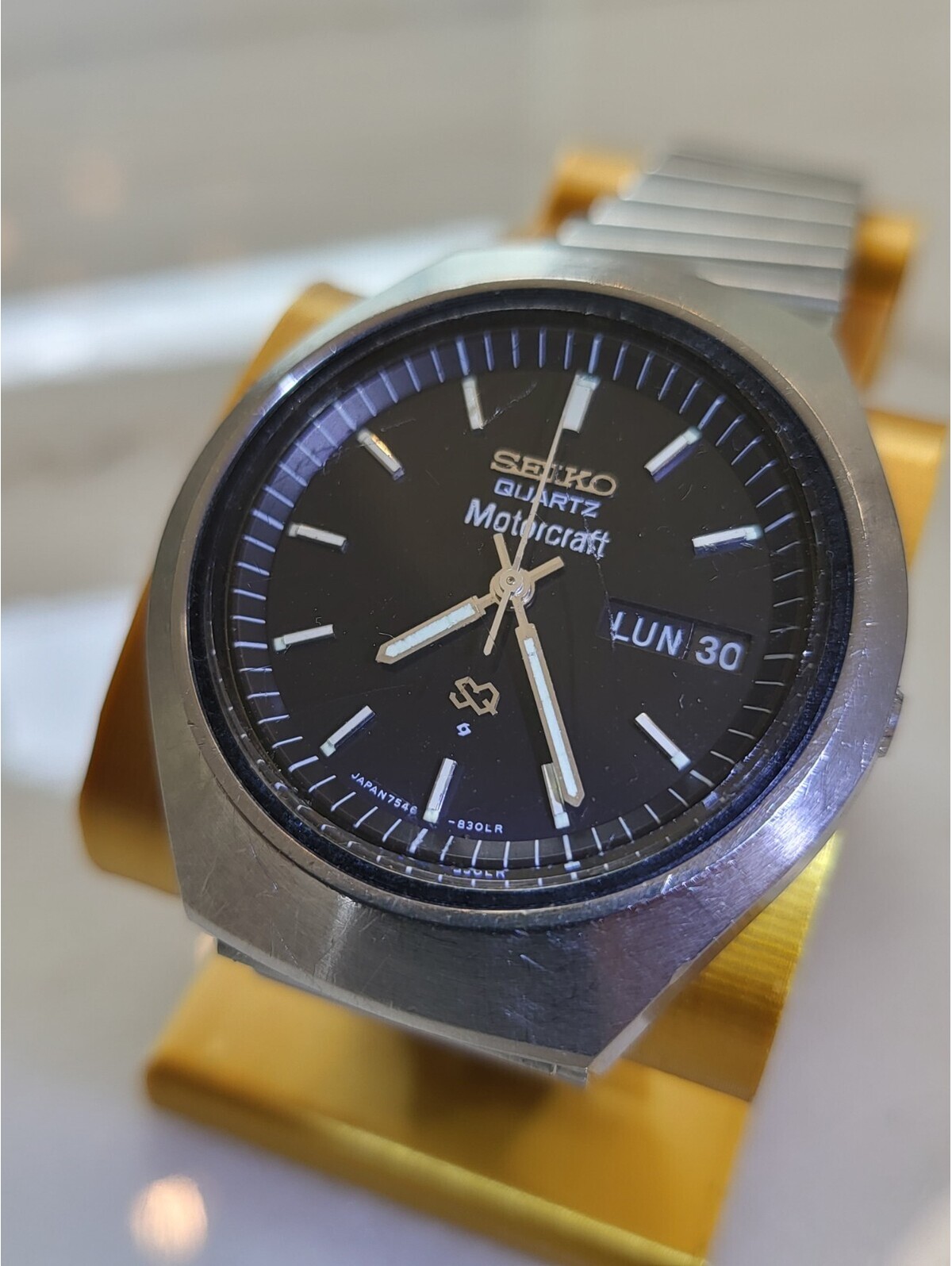 Rare Vtg Seiko Sq Motorcraft Mens Daydate Watch StSteel 4 Jewels Silver Works Rare Vtg Seiko Sq Motorcraft Mens Daydate Watch StSteel 4 Jewels Silver Works